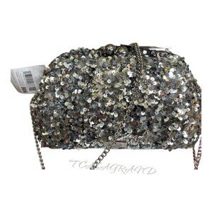 NWT Kate Spade Silver Scrunchy Sequin fabric Convertible Clutch Crossbody bag